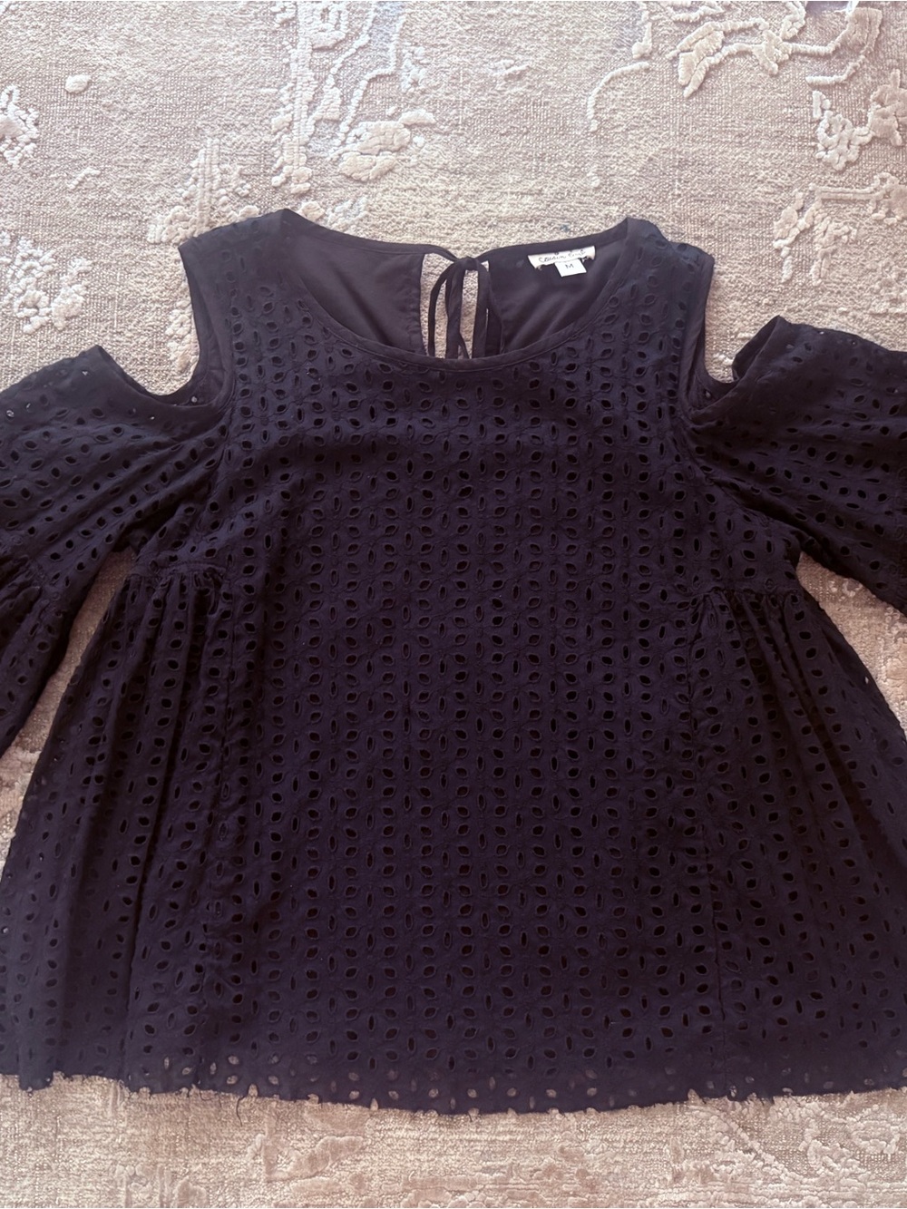 Women's Black Eyelet Cold-Shoulder Top